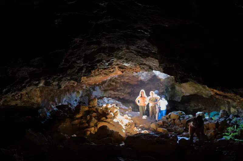Exploring the caves.